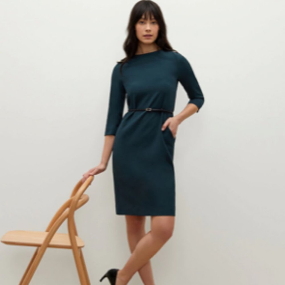 Etsuko Dark Green Sheath Dress 3/4  Sleeve | 0